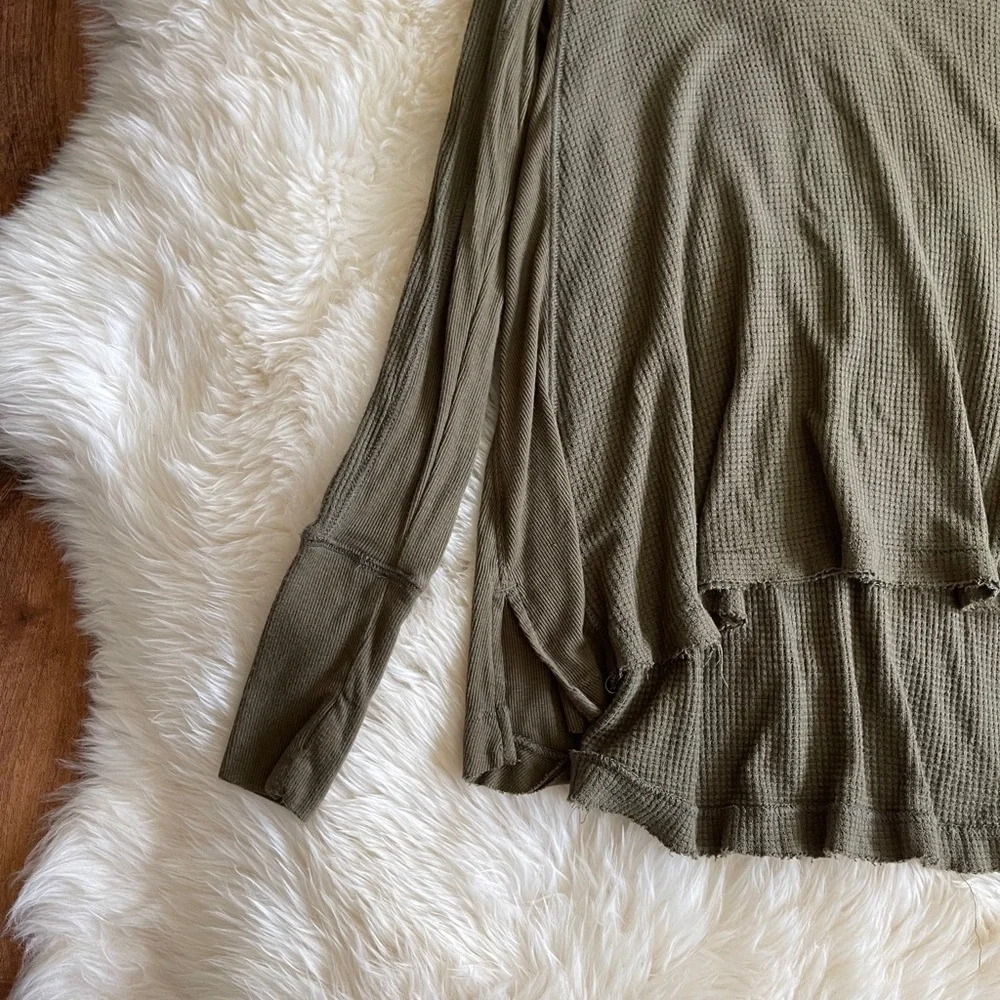Free People Malibu Thermal Knit Top Army Green S